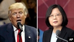 Tổng thống đắc cử Mỹ Donald Trump (trái) và Tổng thống Đài Loan Thái Anh Văn. 