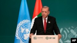 ترکیہ کے صدر اردوان اقوام متحدہ کے ماحولیات کے اجلاس سے خطاب کرتے ہوئے۔ فوٹو رائٹرز