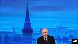 Tổng thống Nga Vladimir Putin tại cuộc họp báo thường niên ở Moscow ngày 14/12/2023.